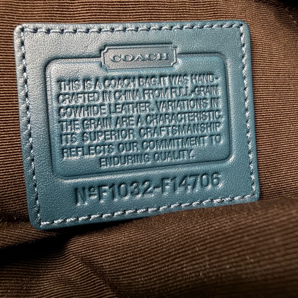 Coach Teal Leather Shoulder Bag# F14706 - Picture 10 of 12